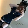 image:imageDynict Womens Y2K Cute Graphic Zip Up Hoodies Short Sleeve Harajuku Slim Fit Kawaii Aesthetic Cartoon Print TShirtBlueshort