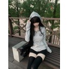 image:imageDynict Womens Y2K Cute Graphic Zip Up Hoodies Short Sleeve Harajuku Slim Fit Kawaii Aesthetic Cartoon Print TShirtGreylong
