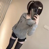 image:imageDynict Womens Y2K Cute Graphic Zip Up Hoodies Short Sleeve Harajuku Slim Fit Kawaii Aesthetic Cartoon Print TShirtGreylong