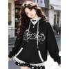 image:imageDynict Womens Y2K Zip Up Cute Graphic Hoodies Cat Ears Casual Cartoon Harajuku Kawaii Clothes Oversize Streetwear JacketBlack2