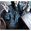 image:imageDynict Y2k Cute Sweatshirts for Women Harajuku Kawaii Striped Sweatshirts Cartoon TshirtsBlack