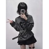 image:imageDynict Y2k Cute Sweatshirts for Women Harajuku Kawaii Striped Sweatshirts Cartoon TshirtsBlack