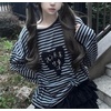 image:imageDynict Y2k Cute Sweatshirts for Women Harajuku Kawaii Striped Sweatshirts Cartoon TshirtsBlack