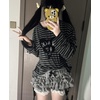 image:imageDynict Y2k Cute Sweatshirts for Women Harajuku Kawaii Striped Sweatshirts Cartoon TshirtsBlack