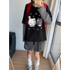 image:imageDynict Y2k Cute Sweatshirts for Women Harajuku Kawaii Striped Sweatshirts Cartoon TshirtsCat Print