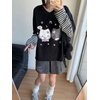 image:imageDynict Y2k Cute Sweatshirts for Women Harajuku Kawaii Striped Sweatshirts Cartoon TshirtsCat Print