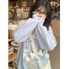 image:imageWomens Cute Cartoon Cat Graphic Hoodie Y2K Zip Up Kawaii Knitted Trendy Sweater Casual Soft Hoodie CardiganBlue