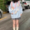 image:imageWomens Cute Cartoon Cat Graphic Hoodie Y2K Zip Up Kawaii Knitted Trendy Sweater Casual Soft Hoodie CardiganBlue