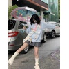 image:imageWomens Cute Cartoon Cat Graphic Hoodie Y2K Zip Up Kawaii Knitted Trendy Sweater Casual Soft Hoodie CardiganBlue