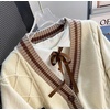 image:imageWomens Y2K Knit Cardigans Bow Tie Button Down Long Sleeve Cardigans Cute Kawaii VNeck Oversize SweaterBrown