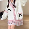 image:imageWomens Y2K Knit Cardigans Bow Tie Button Down Long Sleeve Cardigans Cute Kawaii VNeck Oversize SweaterWhite