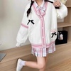 image:imageWomens Y2K Knit Cardigans Bow Tie Button Down Long Sleeve Cardigans Cute Kawaii VNeck Oversize SweaterWhite