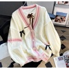image:imageWomens Y2K Knit Cardigans Bow Tie Button Down Long Sleeve Cardigans Cute Kawaii VNeck Oversize SweaterWhite