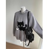 image:imageY2K Kawaii Knit Cute Cat Print Casual Long Sleeve Crew Neck Oversize Pullovers Sweaters for WomenGrey