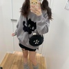 image:imageY2K Kawaii Knit Cute Cat Print Casual Long Sleeve Crew Neck Oversize Pullovers Sweaters for WomenGrey