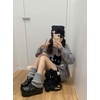 image:imageY2K Kawaii Knit Cute Cat Print Casual Long Sleeve Crew Neck Oversize Pullovers Sweaters for WomenGrey