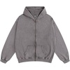 image:imageDynict Mens ZipUp Hoodies Solid HipHop Y2K Oversize Wash Old Craft Basic Hoodies Heavyweight Casual Fit SweatshirtGrey