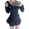 image:imageDynict Womens Y2K Cute Graphic Zip Up Hoodies Short Sleeve Harajuku Slim Fit Kawaii Aesthetic Cartoon Print TShirtBluelong