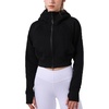 image:imageDynict Womens Yoga Zip Up Cropped Hoodies Casual Comfy Spring Warm Outfits Fleece Jackets Gym TopsBlack