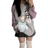 image:imageDynict Y2k Cute Sweatshirts for Women Harajuku Kawaii Striped Sweatshirts Cartoon TshirtsGray