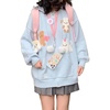 image:imageWomens Cute Cartoon Cat Graphic Hoodie Y2K Zip Up Kawaii Knitted Trendy Sweater Casual Soft Hoodie CardiganBlue