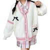 image:imageWomens Y2K Knit Cardigans Bow Tie Button Down Long Sleeve Cardigans Cute Kawaii VNeck Oversize SweaterWhite