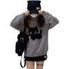 image:imageY2K Kawaii Knit Cute Cat Print Casual Long Sleeve Crew Neck Oversize Pullovers Sweaters for WomenGrey