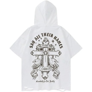 image:imageDynict Gothic Oversized Short Sleeve Devil Hoodied Tops for Women Hip Hop Ripped Sweatshirt Loose Fit Grunge ClothesWhite