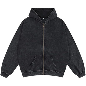 image:imageDynict Mens ZipUp Hoodies Solid HipHop Y2K Oversize Wash Old Craft Basic Hoodies Heavyweight Casual Fit SweatshirtBlack