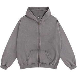 image:imageDynict Mens ZipUp Hoodies Solid HipHop Y2K Oversize Wash Old Craft Basic Hoodies Heavyweight Casual Fit SweatshirtGrey