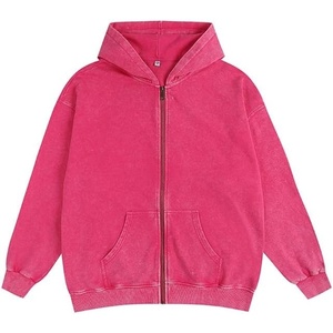 image:imageDynict Mens ZipUp Hoodies Solid HipHop Y2K Oversize Wash Old Craft Basic Hoodies Heavyweight Casual Fit SweatshirtPink