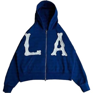 image:imageDynict Unisex Letter Embroidery Trendy Hoodies Zip Up Casual Overszie Colorful Y2K Hip Hop Streetwear Harajuku JacketBlue La