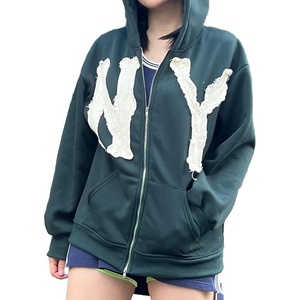 image:imageDynict Unisex Letter Embroidery Trendy Hoodies Zip Up Casual Overszie Colorful Y2K Hip Hop Streetwear Harajuku JacketGreen