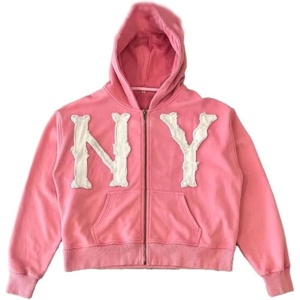 image:imageDynict Unisex Letter Embroidery Trendy Hoodies Zip Up Casual Overszie Colorful Y2K Hip Hop Streetwear Harajuku JacketPink