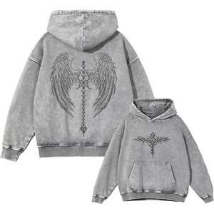 image:imageDynict Unisex Y2K Aicd Wash Gothic Graphic Hoodies Oversize Grunge Skull Wing Print Sweatshirt Casual Fit PulloverGrey