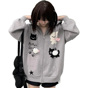 image:imageDynict Womens Y2K Kawaii Hoodies Cute Cat Graphic Cat Ears Zip Up Hoodies Casual Harajuku Drawstring CardigansCardigan