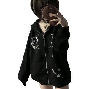 image:imageDynict Womens Y2K Zip Up Cute Graphic Hoodies Cat Ears Casual Cartoon Harajuku Kawaii Clothes Oversize Streetwear JacketBlack