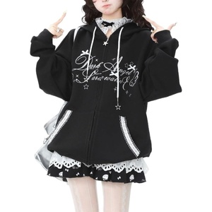 image:imageDynict Womens Y2K Zip Up Cute Graphic Hoodies Cat Ears Casual Cartoon Harajuku Kawaii Clothes Oversize Streetwear JacketBlack2