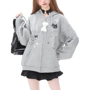 image:imageDynict Womens Y2K Zip Up Cute Graphic Hoodies Cat Ears Casual Cartoon Harajuku Kawaii Clothes Oversize Streetwear JacketGrey1