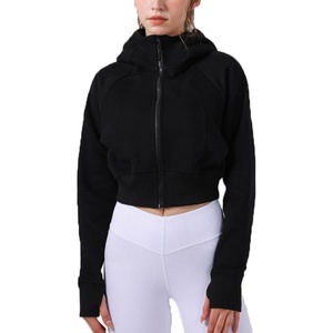 image:imageDynict Womens Yoga Zip Up Cropped Hoodies Casual Comfy Spring Warm Outfits Fleece Jackets Gym TopsBlack