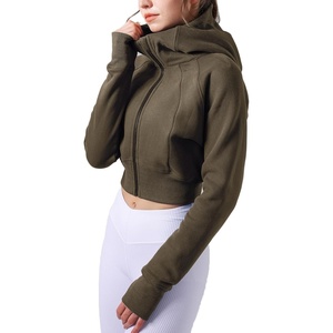 image:imageDynict Womens Yoga Zip Up Cropped Hoodies Casual Comfy Spring Warm Outfits Fleece Jackets Gym TopsDark Green