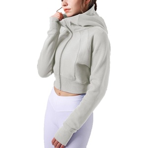 image:imageDynict Womens Yoga Zip Up Cropped Hoodies Casual Comfy Spring Warm Outfits Fleece Jackets Gym TopsGrey