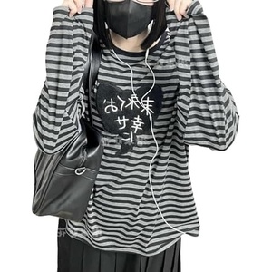 image:imageDynict Y2k Cute Sweatshirts for Women Harajuku Kawaii Striped Sweatshirts Cartoon TshirtsBlack