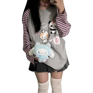 image:imageDynict Y2k Cute Sweatshirts for Women Harajuku Kawaii Striped Sweatshirts Cartoon TshirtsGray