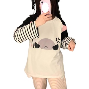 image:imageDynict Y2k Cute Sweatshirts for Women Harajuku Kawaii Striped Sweatshirts Cartoon TshirtsWhite