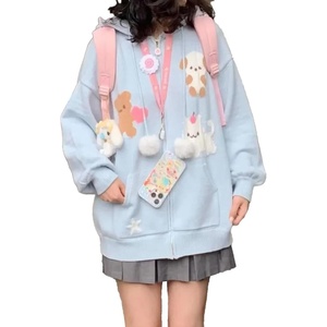 image:imageWomens Cute Cartoon Cat Graphic Hoodie Y2K Zip Up Kawaii Knitted Trendy Sweater Casual Soft Hoodie CardiganBlue