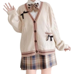 image:imageWomens Y2K Knit Cardigans Bow Tie Button Down Long Sleeve Cardigans Cute Kawaii VNeck Oversize SweaterBrown