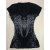 image:imageWomens Y2K Gothic Graphic VNeck Slim Fit TShirt Grunge Vintage Short Sleeve Trendy Crop TopsBlack