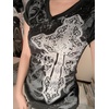 image:imageWomens Y2K Gothic Graphic VNeck Slim Fit TShirt Grunge Vintage Short Sleeve Trendy Crop TopsBlack2