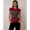 image:imageWomens Y2K Gothic Graphic VNeck Slim Fit TShirt Grunge Vintage Short Sleeve Trendy Crop TopsRed